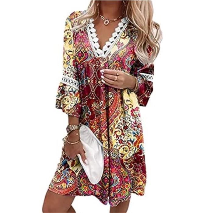 Robe Femme été Rayée Col V - Mini Robe Sans Manches Avec Poches - Style Rétro Décontracté