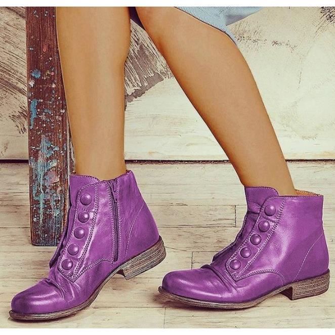 Bottines Femme en Cuir Tisse Vintage Talon Chunky Fermeture Zip Violet Violet Cdiscount Chaussures