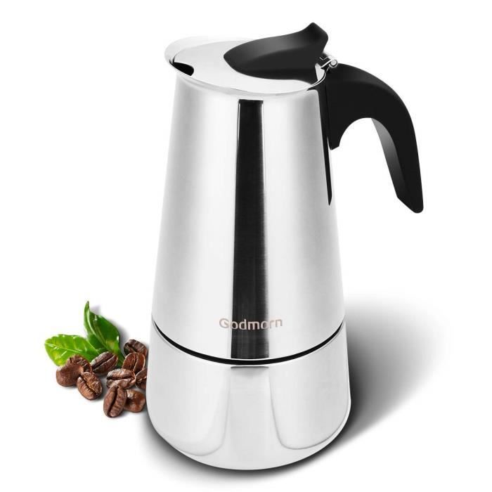 Moka Italienne Design Induction – Cafetière 4 Tasses Inox Avec Mousseur à Lait