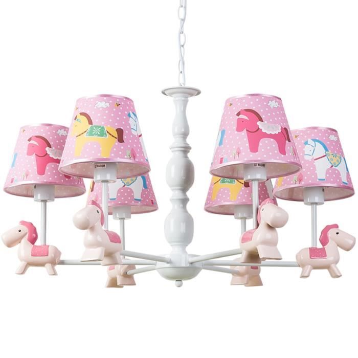 Suspension Plafonnier Enfant 6 Tetes Lustre Conception Abat Jour En Tissu Decore De Cheval Rose Pour Chambre Bebe Fille Garcon Cdiscount Maison