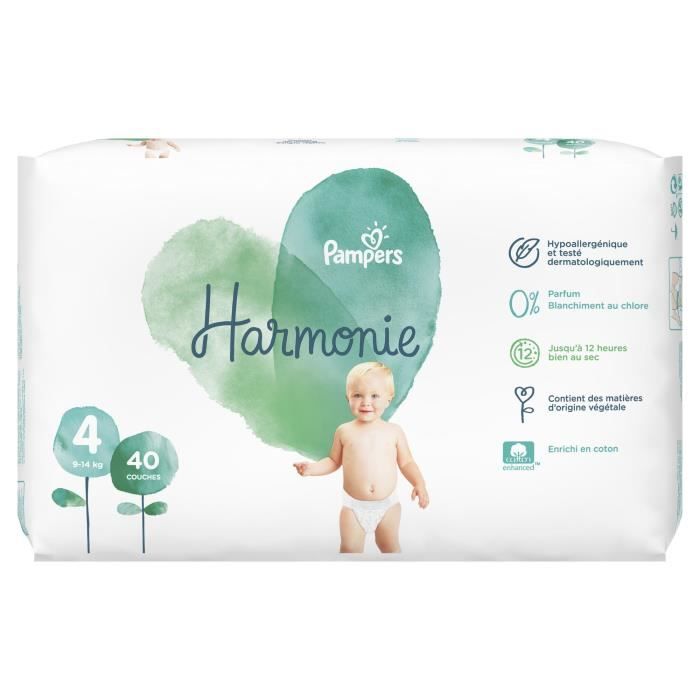 Pampers Harmonie Taille 4 - 36 Couches Douces et Hypoallergéniques