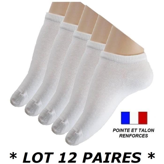 LOT 12 PAIRES DE SOCQUETTE BLANC TAILLE 23 24 25 26 COTON MAJORITAIRE HOMME FEMME ENFANT FILLE GARCON SPORT CHAUSSETTE TENNIS BASSE Blanc Cdiscount Pret a Porter