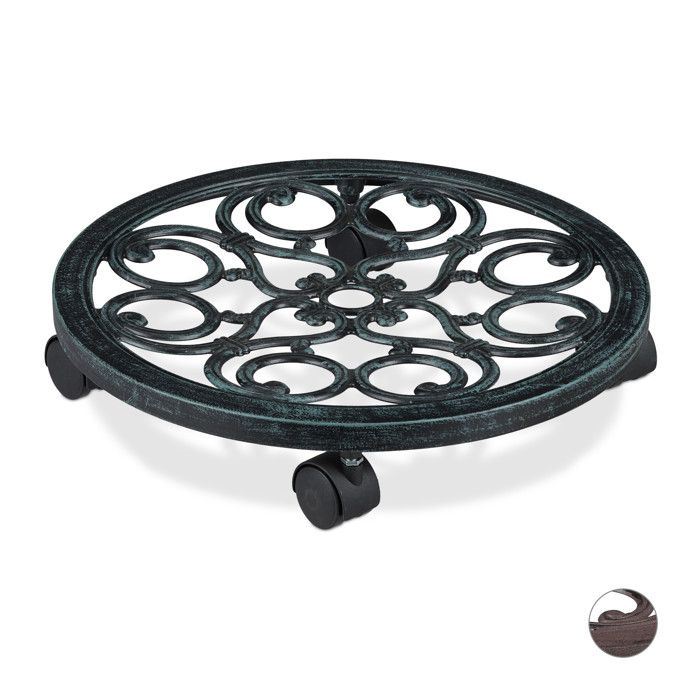 Lot De 5 Supports à Roulettes Pour Pots De Fleurs - Métal Noir, Diamètre 28 Cm - Pour Intérieur/Extérieur