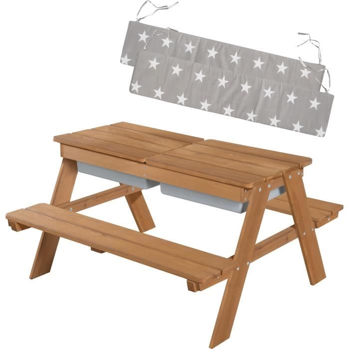 Roba Cuisine Sable Et Eau En Bois Massif Teck – 2 Bacs + Couvercles, Table De Boue 18 Mois – 8 Ans