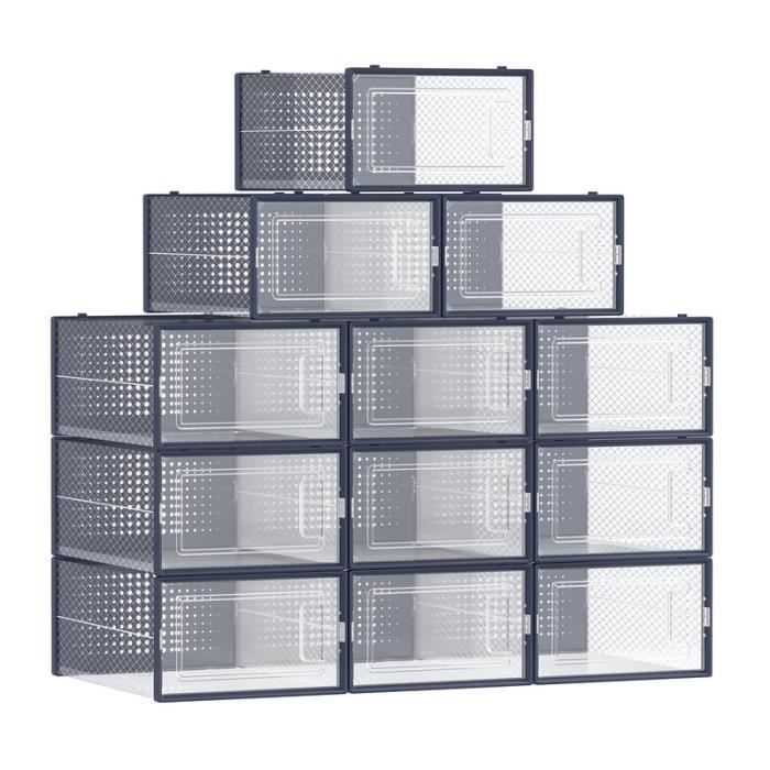 Meuble à Chaussures Lot de 12 Pliable pour Pointure jusqu’à 44 Transparent et Bleu Carbone