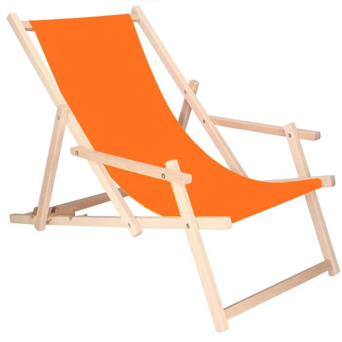 Transat de jardin - SPRINGOS® - Chaise longue pliante - Bois de hêtre - Accoudoirs - Réglage 3 niveaux