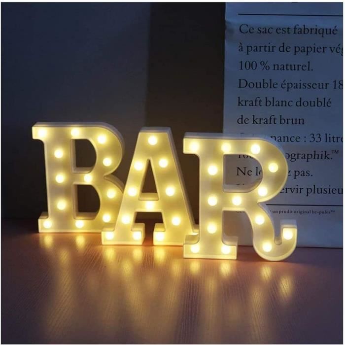 Lettre Lumineuse LED Néon - Lettre F Blanche - Alimentation Piles Ou USB - Décoration Chambre, Bar, Mariage - 22 Cm De Hauteur - 12