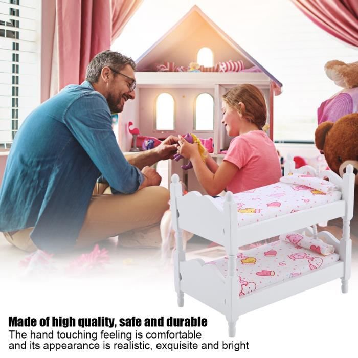 Accessoire Maison De Poupée Lit Superposé Pour Poupée 2 En 1 En Bois - Convertible, Avec Literie Et Rideaux - Pour Poupées Jusqu'à 18 (46 Cm Accessoire Maison De Poupée Lit Superposé Pour Poupée 2 En 1 En Bois - Convertible, Avec Literie Et Rideaux - Pour Poupées Jusqu'à 18 (46 Cm