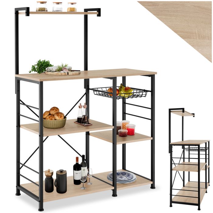 Meuble de cuisine - TECTAKE - Étagère de cuisine CRAWLEY au style industriel en panneau aggloméré 90 x 40 x 1315 cm - Bois clair