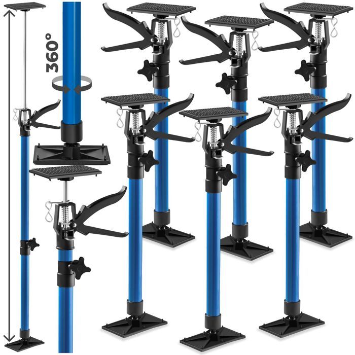 Étai - TECTAKE - Lot de 6 étais téléscopiques de soutien à gâchette réglables de 51 cm à  115 cm - Bleu
