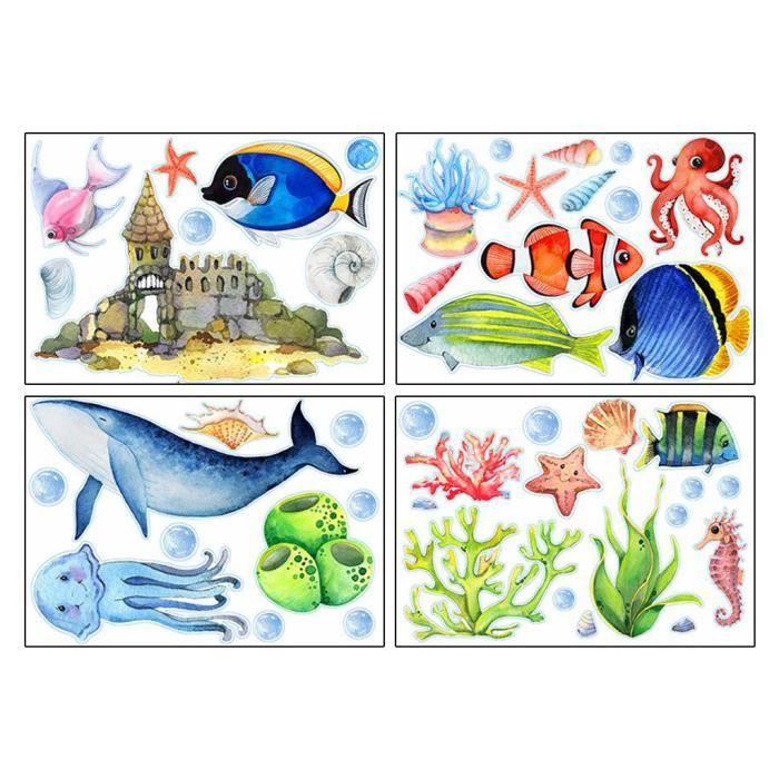 4 Pieces Sous La Mer Autocollant Ocean Sticker Pour Enfants En Bas Age Bebe Requin Poisson Bulle Cdiscount Maison