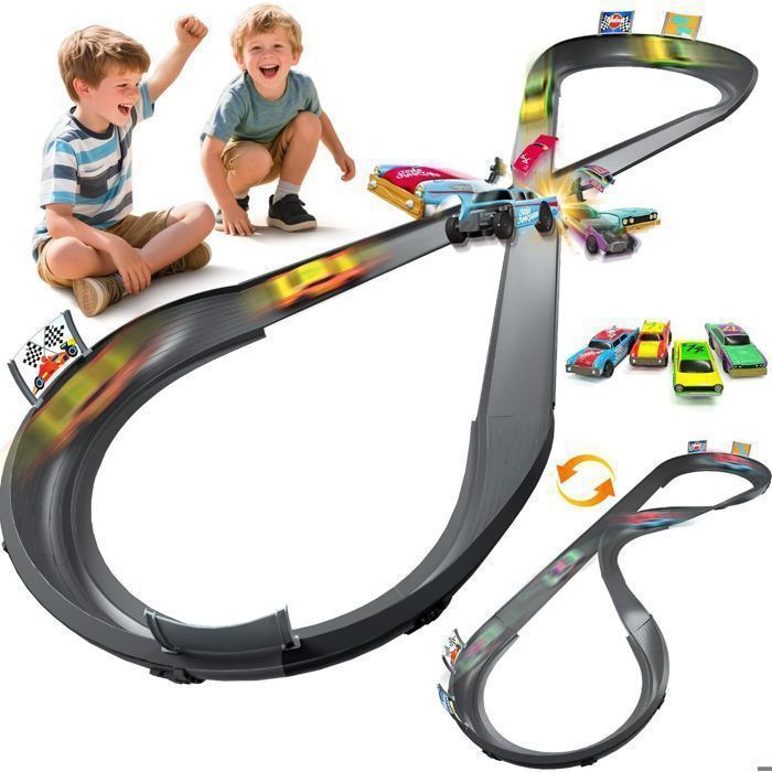 VATOS Circuit Voiture Enfant 205 Pièces - Jeu de Construction Piste Flexible avec Voitures de Course Jouet Éducatif 3-6 Ans