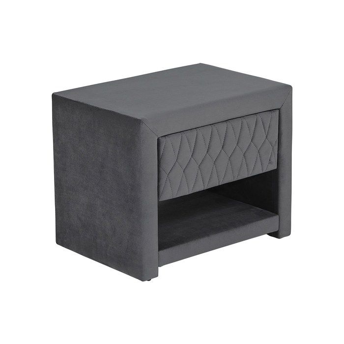 Table de chevet - 1 tiroir et 1 niche - Tissu velours - Gris - DANIELE