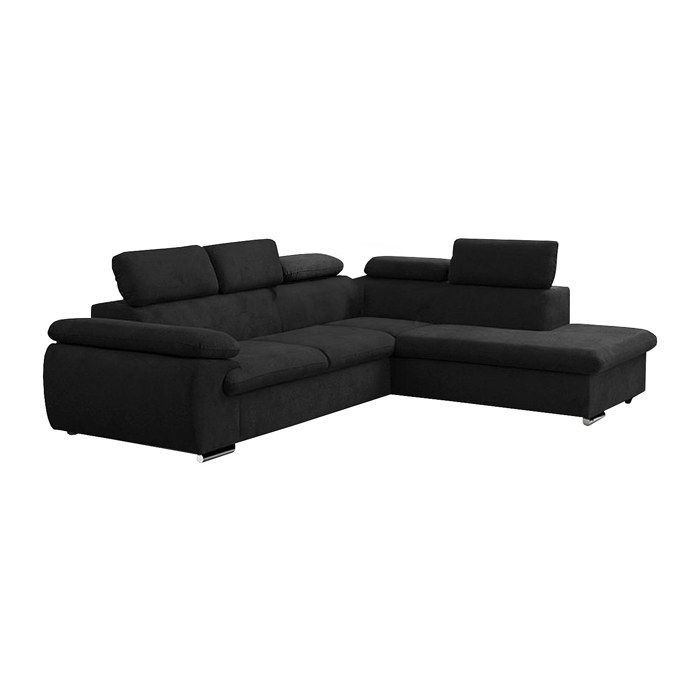 Canapé dangle droit convertible en tissu noir avec coffre de rangement FABIEN