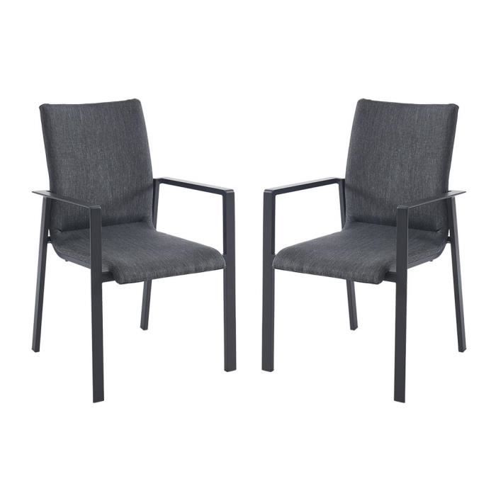 lot de 2 fauteuils de jardin empilables en aluminium et textilène - gris - guliane
