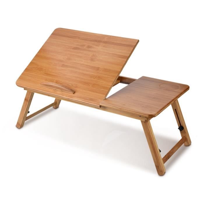 Table De Lit Pliable En Bambou - Avec Tiroir, Trous D'Aération, Réglable - Pour Ordinateur, Petit-Déjeuner, Lecture