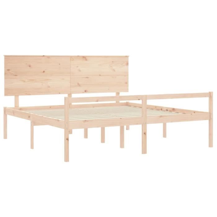 cadre de lit en bois massif zerodis 200x200 cm - style campagne - avec sommier à lattes