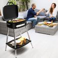 Barbecue Electrique sur Pied et de Table avec Couvercle et Plancha - Haut de gamme Noir-1