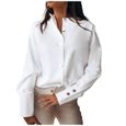 Femmes col montant manches longues bouton en métal solide chemisier décontracté chemise haut XXL blanc exquisgift-1