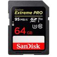 Carte Mémoire SDXC 64 Go Sandisk Extreme Pro jusqu'à 170 Mo/s, Classe 10, U3 V30 UHS-I 4K pour Caméra SDXXG-1