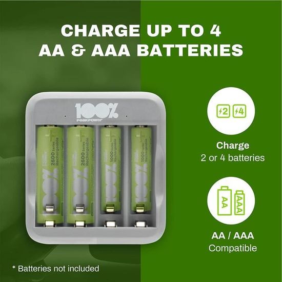 Chargeur rapide de batterie AA et AAA avec 4 emplacements