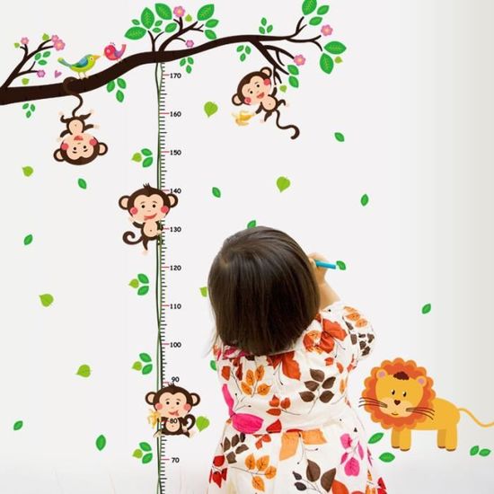 Toise De Hauteur Murale Enfant 50-150 Cm - Stickers Mesure Animaux Amovibles Pour Garçon Et Fille