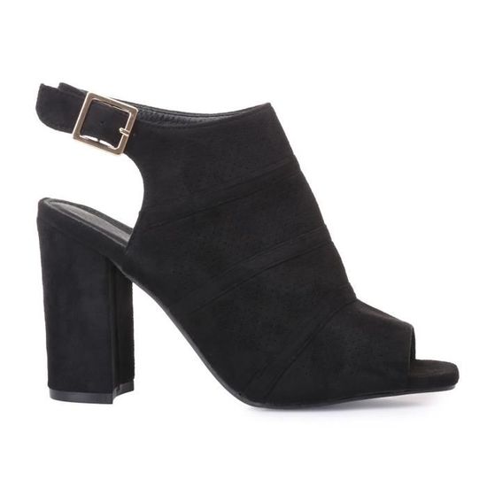 Bottines ouvertes noires en suedine Femme Talon aiguille 10cm Noir Cdiscount Chaussures