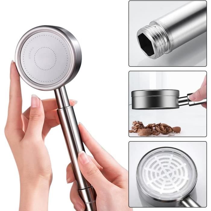 Drenky Pomme de douche à effet pluie noire de 40 cm - Tête de douche ronde haute pression en acier inoxydable - Ultra fine - Grand pommeau de douche fixe avec trous