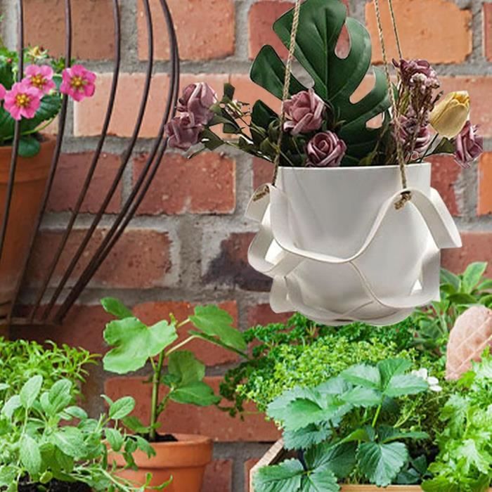 Lot De 2 Pots De Fleurs Suspendus Avec Cintres Macramé - Paniers En Osier Tressé - Pour Plantes D'Intérieur, Balcon, Décoration Murale