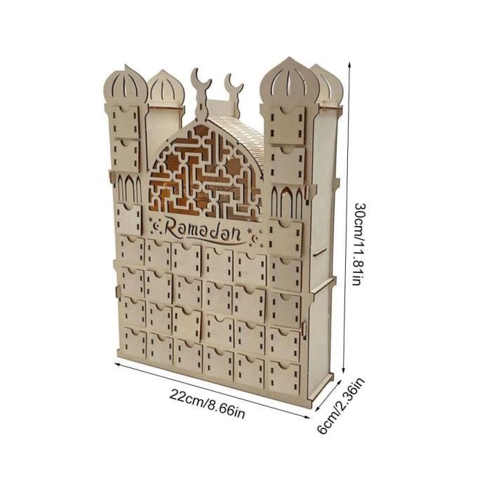 Décoration Ramadan Calendrier De L'Avent Ramadan En Bois - Compte à Rebours Eid Mubarak - Décoration Fête Islamique - Cadeau Enfants Compte à Rebours Aïd