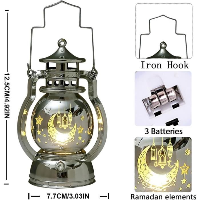 2 Lanterne Decorazioni Ramadan Con Luci LED - A Batteria - Per Eid Mubarak E Feste Musulmane - Foto 7