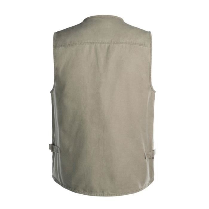 Gilet Exterieur Veste Sans Manches Multi-Poches Pour Homme Col V Sport