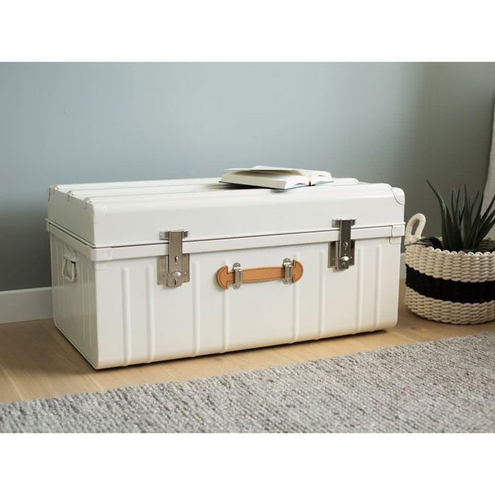 Malle métallique blanc perle avec poignée polyuréthane 160 litres