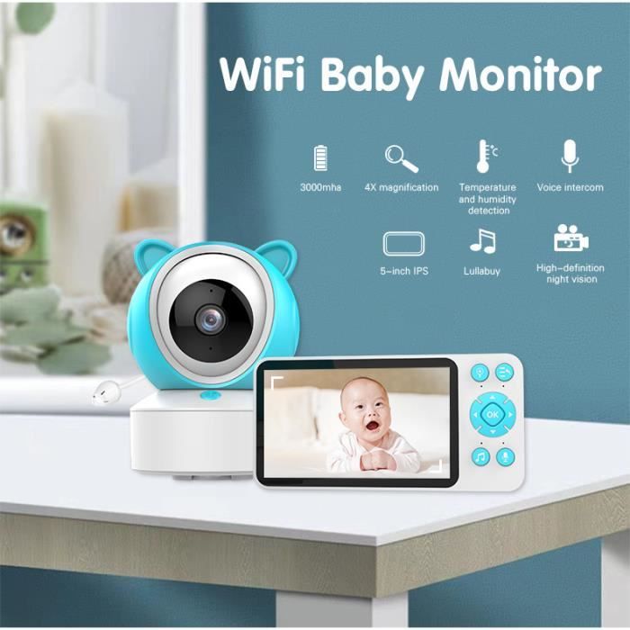 1080P/5 Babyphone Caméra PTZ 355° Baby Phone Vidéo connecté Smartphone