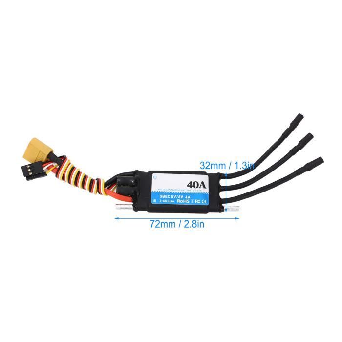 ESC sans Balais 40A avec Carte de Programmation pour Avions RC, Entrée LiPo 3-4S, Contrôleur de Vitesse électrique BEC 5V 4A - Jeux - Jouets