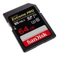 Carte Mémoire SDXC 64 Go Sandisk Extreme Pro jusqu'à 170 Mo/s, Classe 10, U3 V30 UHS-I 4K pour Caméra SDXXG-2