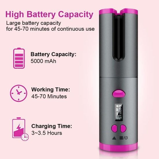 Fer à Friser Automatique Sans Fil HAUEA - Rechargeable USB, Anti-emnêlement, Cylindrique, Gris - Neuf