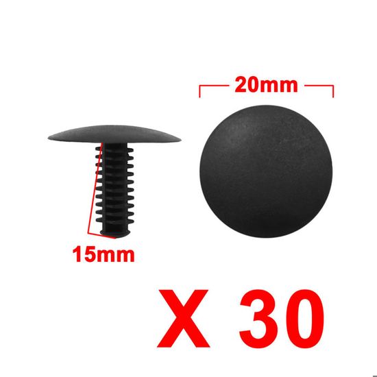Lot 30 Rivets Plastique Noir Type Bouclier 9 Mm – Agrafes Fixation Auto Garniture Portes Tapis