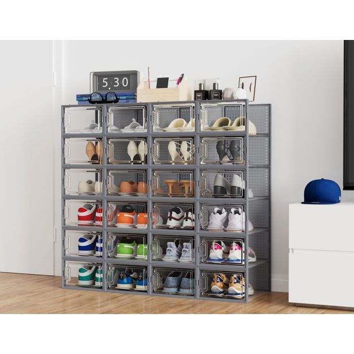 Boîtes à Chaussures MYHMCT Lot De 12 - Plastique Transparent Empilables Avec Couvercles - Organiseur Chaussures Pour Femmes Et Hommes