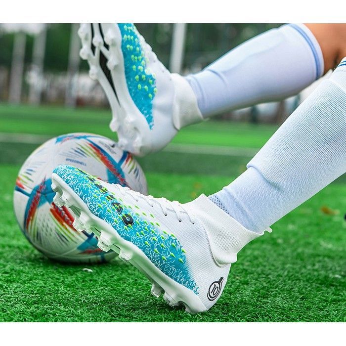 Chaussures De Football à Crampons Longs - Tige Cuir Synthétique, Haute Cheville, Pour Terrain Herbe