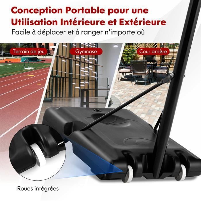 COSTWAY Panier De Basket Sur Pied – Hauteur Réglable 130-305 Cm, Structure Robuste, Panneau Incassable, Base Remplissable, Idéal Enfants & Adultes