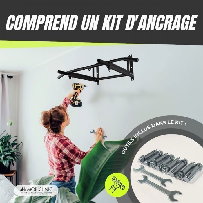 Barre De Traction 4 En 1 Murale - Charge 200kg - Poignées Antidérapantes - Compatible Sac Frappe & Sangles