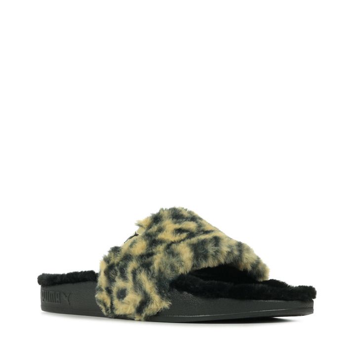 Claquettes femme Puma Leadcat 2.0 Fluff Safari noir kaki 37