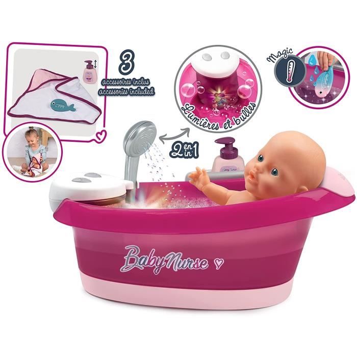 Baignoire Balnéo Baby Nurse - Smoby - Jets d'eau, bulles et