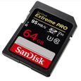 Carte Mémoire SDXC 64 Go Sandisk Extreme Pro jusqu'à 170 Mo/s, Classe 10, U3 V30 UHS-I 4K pour Caméra SDXXG-3