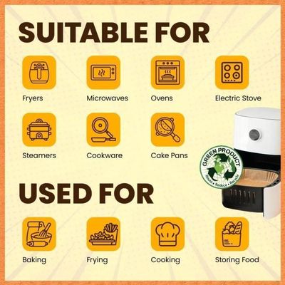 KITCHEN GURU Papier Cuisson Air Fryer – 50 Moules Carrés Antiadhésifs, Résistants à 220°C, Pour Friteuse 5-11L