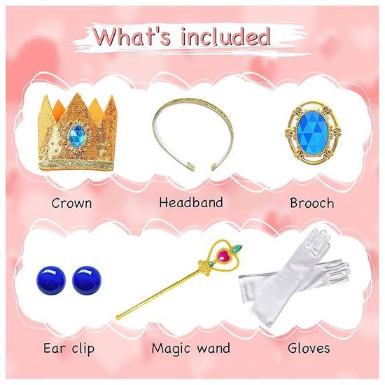 Set Accessoire Princesse Fille 7 Pièces - Diadème Lumineux, Baguette Magique, Bijoux Bleus Thème Reine Des Neiges