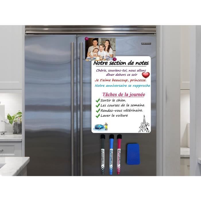Tableau blanc magnétique frigo - Souple et effaçable - Format