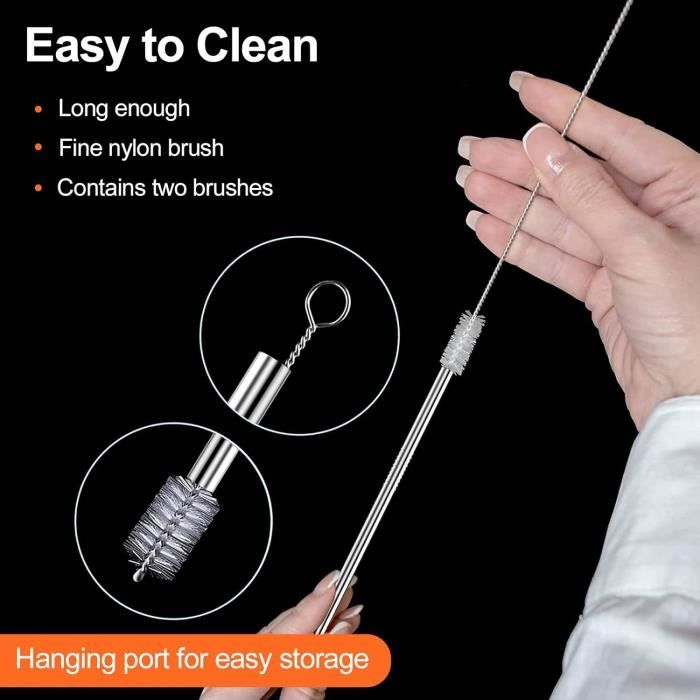12 Pailles En Inox Réutilisables (droites + Courbées) Avec 2 Brosses De Nettoyage - 9