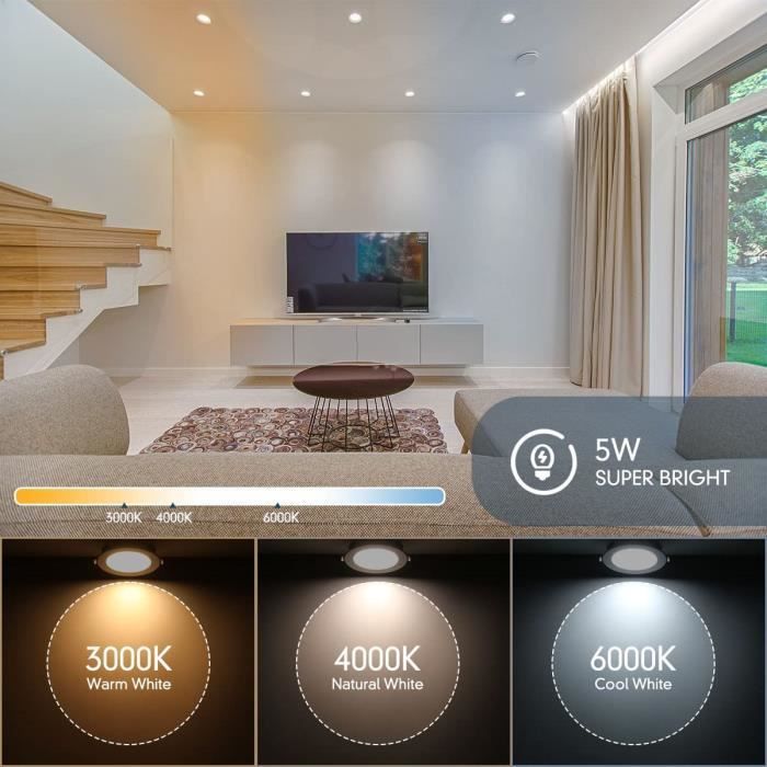 Spot LED encastrable à intensité variable plat 230 V Orientable 6 x 5 W 500  lm Spot de plafond encastrable pour salle de bain [762] - Cdiscount Maison